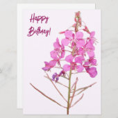 ハッピーバースデーかわいらしピンク野花フローラ シーズンカード (正面/裏面)