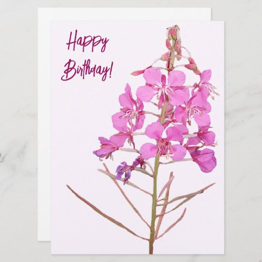 ハッピーバースデーかわいらしピンク野花フローラ シーズンカード (正面/裏面)