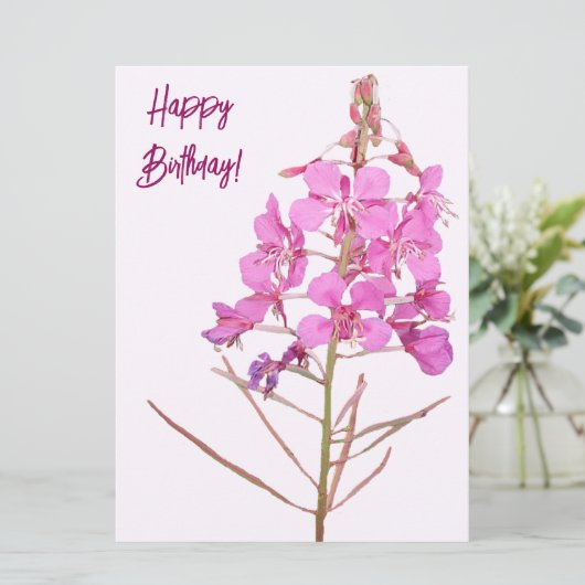 ハッピーバースデーかわいらしピンク野花フローラ シーズンカード (スタンド正面)