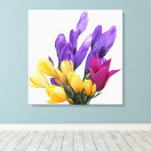 ハッピーバースデーかわいらしフローラカラフルクロッカス キャンバスプリント (インサイチュ (ウッドフロア))