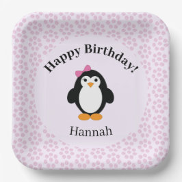 ハッピーバースデーかわいらしペンギン ペーパープレート