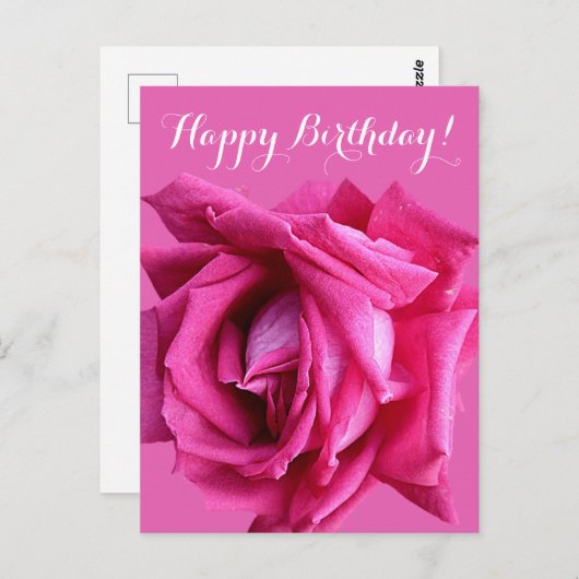 ハッピーバースデーかわいらしホットピンクバラシンプルフローラ ポストカード (正面/裏面)