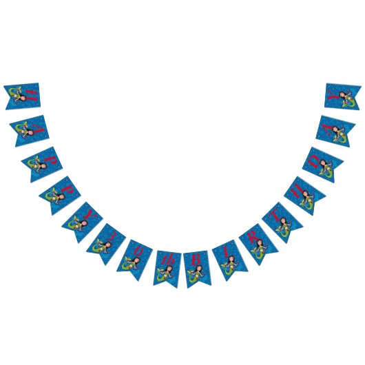 ハッピーバースデーかわいらしマーメイド赤いハート列 バンティングフラッグ (全)