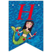 ハッピーバースデーかわいらしマーメイド赤いハート列 バンティングフラッグ (第1の旗)