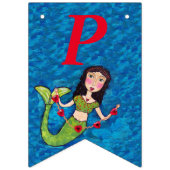 ハッピーバースデーかわいらしマーメイド赤いハート列 バンティングフラッグ (第3の旗)