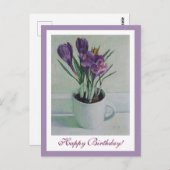 ハッピーバースデーかわいらしムラサキフローラ ポストカード (正面/裏面)