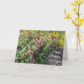 ハッピーバースデーかわいらし紫と黄色の花 カード (黄色い花)