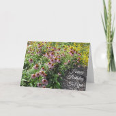 ハッピーバースデーかわいらし紫と黄色の花 カード (正面)