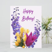 ハッピーバースデーかわいらし紫イエローピンクフローラ シーズンカード (スタンド正面)
