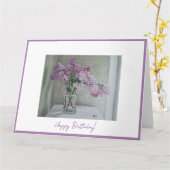 ハッピーバースデーかわいらし紫フランスのライラックフローラ カード (黄色い花)