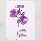 ハッピーバースデーかわいらし紫フローラシンプル花 シーズンカード (正面/裏面)