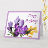 ハッピーバースデーかわいらし紫色の黄色いフローラ カード (黄色い花)