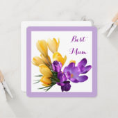 ハッピーバースデーかわいらし紫色の黄色いフローラ カード (正面/裏面インサイチュ)