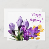 ハッピーバースデーかわいらし紫色の黄色いフローラ ポストカード (正面/裏面)