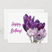 ハッピーバースデーかわいらし紫色フローラクロカ シーズンポストカード (正面/裏面)