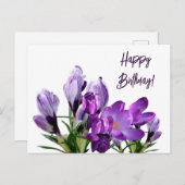 ハッピーバースデーかわいらし紫色花フローラ ポストカード (正面/裏面)