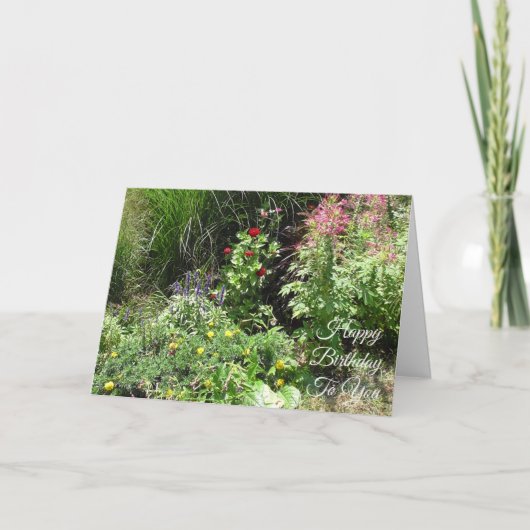 ハッピーバースデーかわいらし赤と黄色の花 カード (正面)