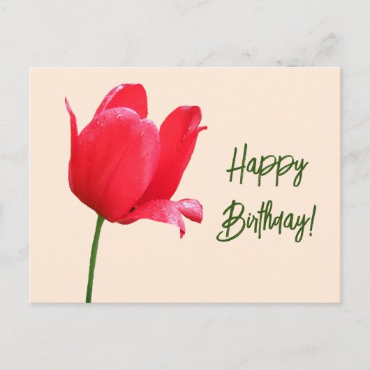 ハッピーバースデーかわいらし赤チューリップフローラシンプルかわいい ポストカード (正面)