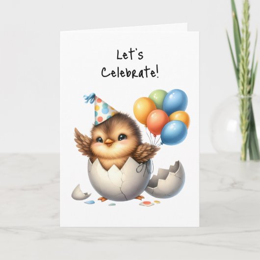 ハッピーバースデーかわいらし鳥孵化卵風船 カード (正面)