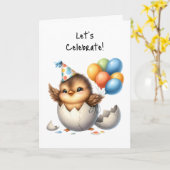 ハッピーバースデーかわいらし鳥孵化卵風船 カード (黄色い花)