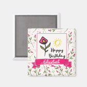 ハッピーバースデーかわいらし – 山花と太陽 マグネット (正面/裏面)