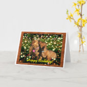 ハッピーバースデーがダックスフントから! カード (黄色い花)