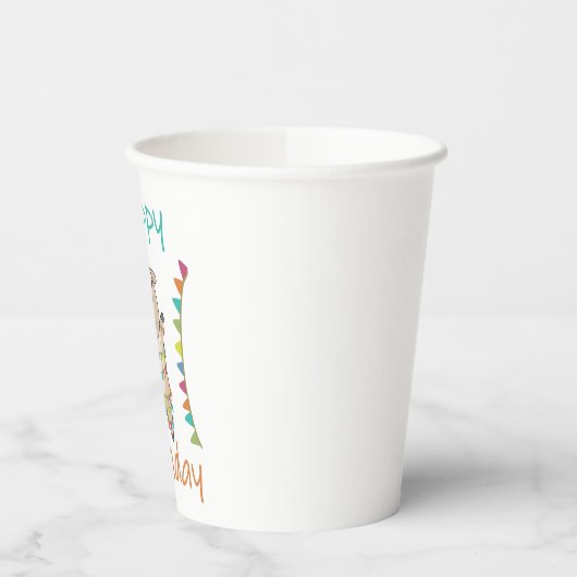 ハッピーバースデーが羊の可愛い動物を願う 紙コップ (左)