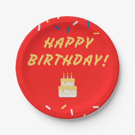 ハッピーバースデーが赤 ペーパープレート (正面)
