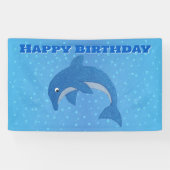 ハッピーバースデーが青いイルカのように輝きを飛び跳ねる 横断幕 (横)