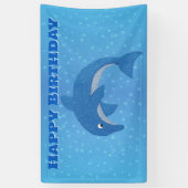 ハッピーバースデーが青いイルカのように輝きを飛び跳ねる 横断幕 (縦)