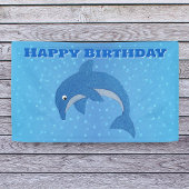 ハッピーバースデーが青いイルカのように輝きを飛び跳ねる 横断幕