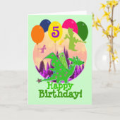 ハッピーバースデーが風船5個カワイトドラゴンへ カード (黄色い花)