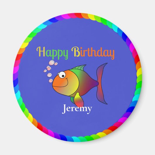 ハッピーバースデーが魚に泡を吹きかける マグネット (正面)