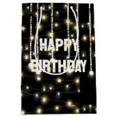 ハッピーバースデーきらめくライトオンブラック ミディアムペーパーバッグ (正面)