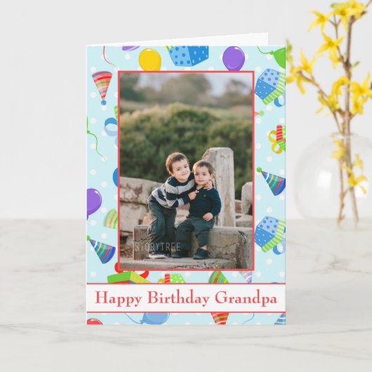 ハッピーバースデーじいちゃんバルーンテーマ写真 カード (黄色い花)