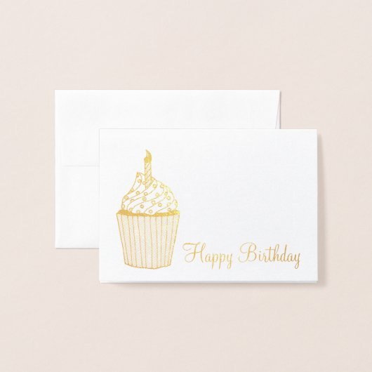 ハッピーバースデーすり曇りカップケーキふりかけキャンドル 箔カード (封筒付き正面)