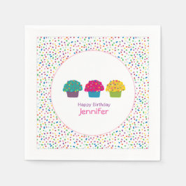 ハッピーバースデーすり粉カップケーキ スタンダードカクテルナプキン