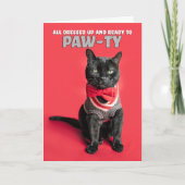 ハッピーバースデーでセーターを着たかわいい猫 シーズンカード (正面)