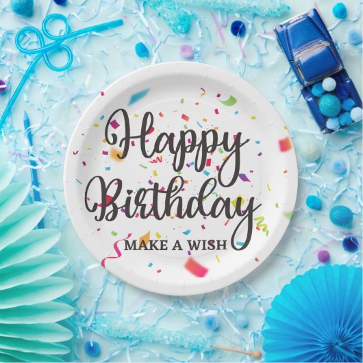 ハッピーバースデーで願いを叶えカラフルる ペーパープレート (パーティー)