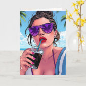 ハッピーバースデーとおもしろいサマービーチイ カード (黄色い花)