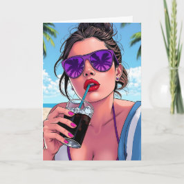 ハッピーバースデーとおもしろいサマービーチイ カード