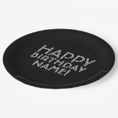 ハッピーバースデーとカスタマイズ可能な名前 ペーパープレート (アングル)