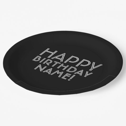 ハッピーバースデーとカスタマイズ可能な名前 ペーパープレート (アングル)