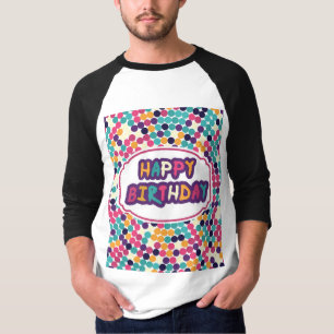 ハッピーバースデーとカスタム文字赤い緑の円 Tシャツ