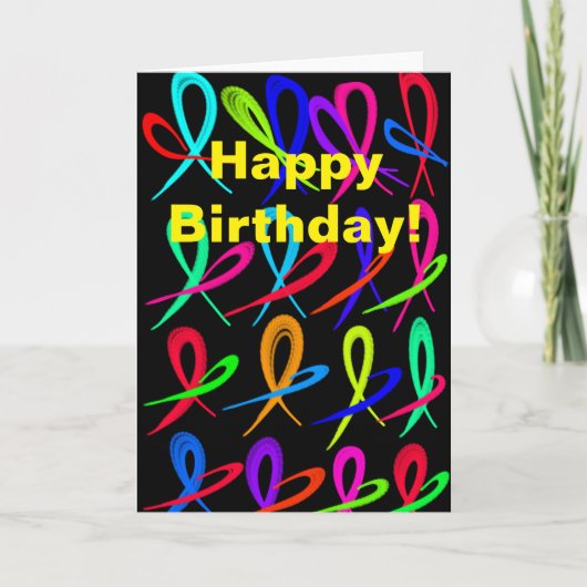 ハッピーバースデーとカラフルハート カード (正面)