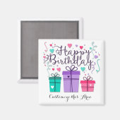 「ハッピーバースデーとギフトボックス」 カスタマイズ マグネット (正面/裏面)