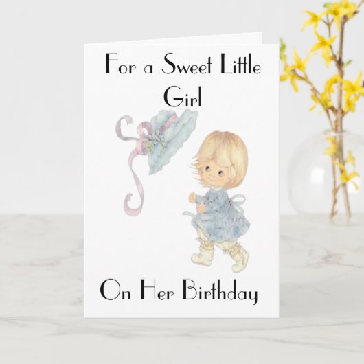 ハッピーバースデーとスイートリットガールグリーティングカード カード (黄色い花)