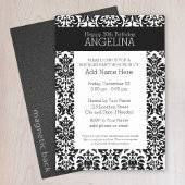 ハッピーバースデーとトレンディー白黒ダマスク マグネット招待状