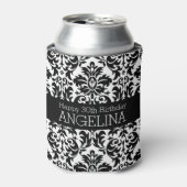 ハッピーバースデーとトレンディー白黒ダマスク 缶クーラー (缶正面)