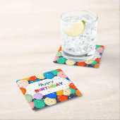 ハッピーバースデーとバルーン スクエアペーパーコースター (インサイチュ)